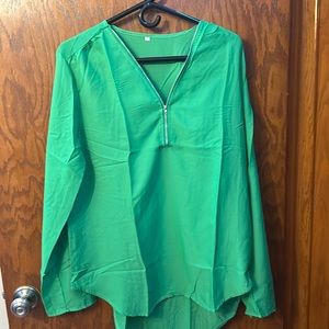 Green zip up blouse